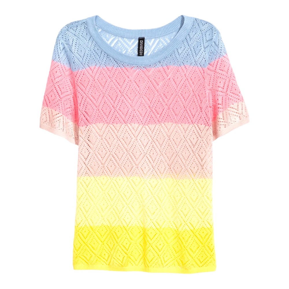 H&M Divided Pointelle Top Colour Block Short Sleeves Ladies Large